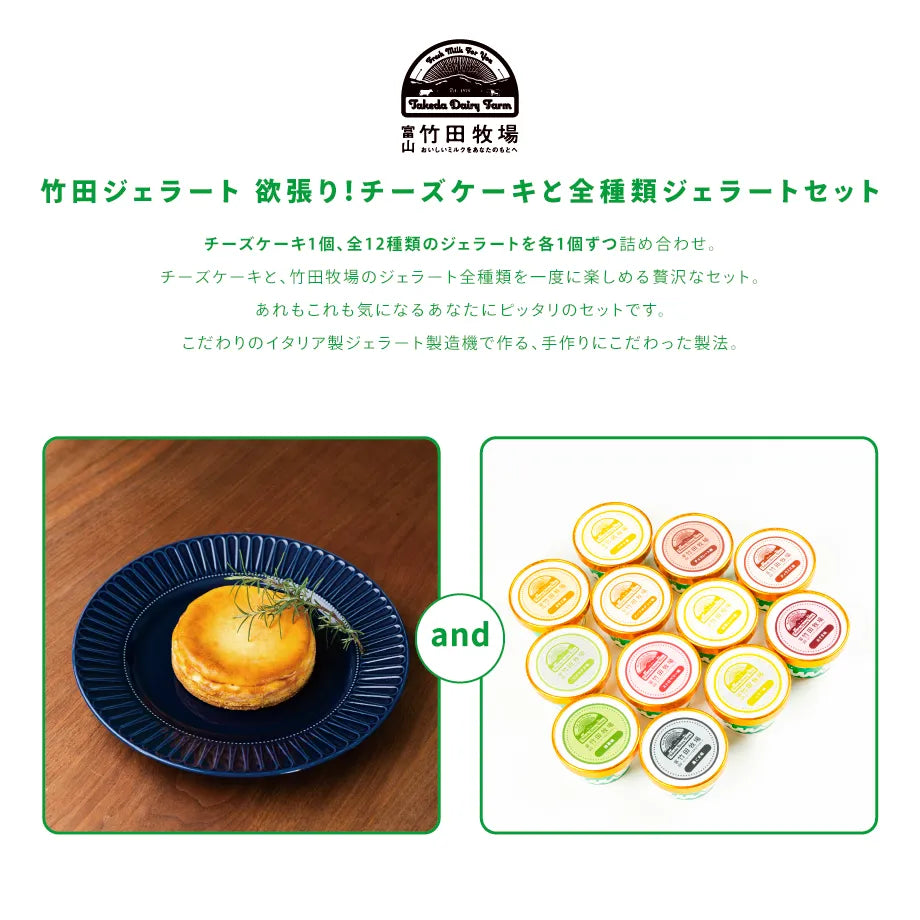 竹田ジェラート|欲張り!チーズケーキと全種類ジェラートセット|カップ